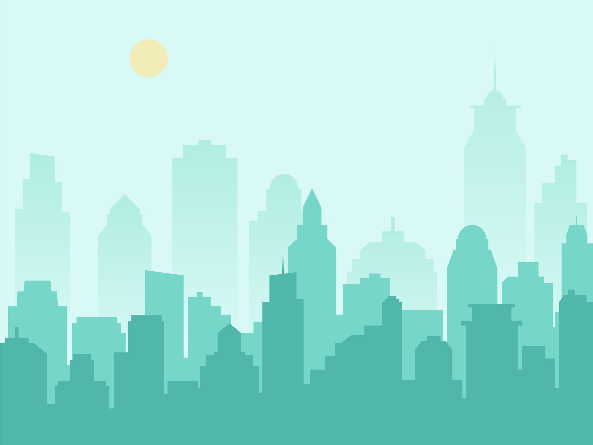 Green Silhouette of City at Daytime